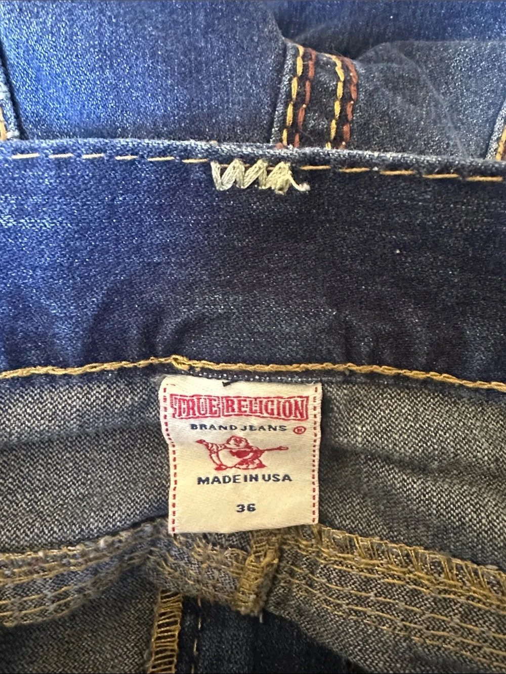 True Religion Ricky Big QT Contrast Stitching Men’s Blue Jeans Size 36x34